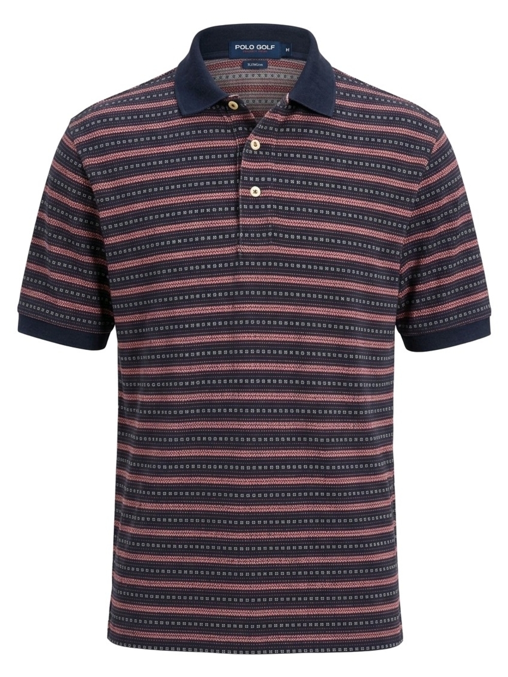Short-Sleeve Stripe Polo in Navy and Red -